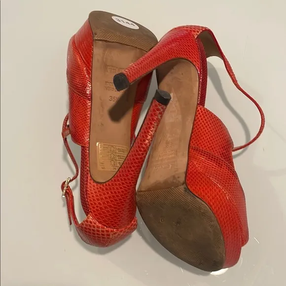 Fendi Red Orange Lizard Leather Stiletto Heels Size 36.5