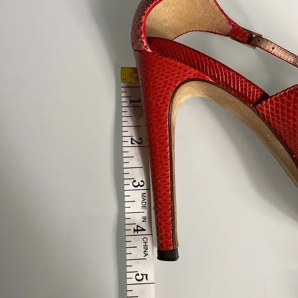 Fendi Red Orange Lizard Leather Stiletto Heels Size 36.5