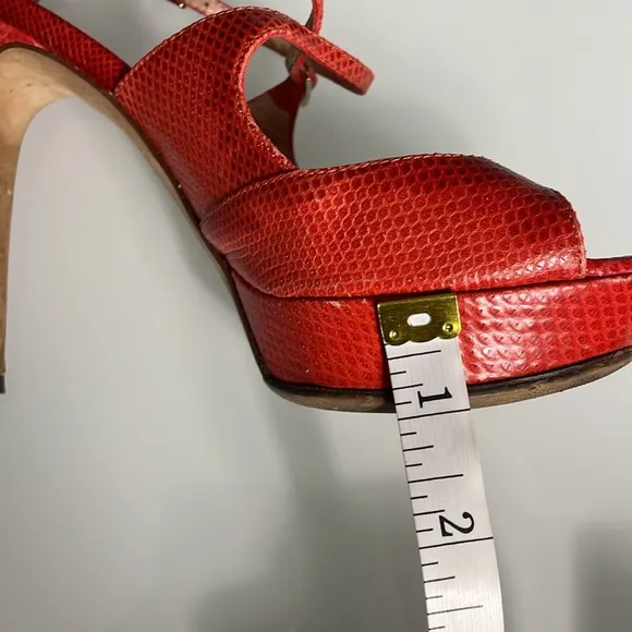 Fendi Red Orange Lizard Leather Stiletto Heels Size 36.5