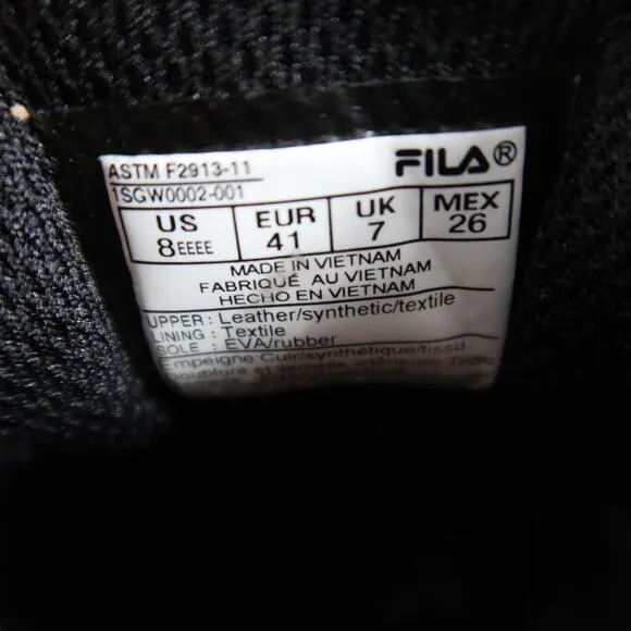 Fila Shoes Mens 8 Athletic Trainer Comfort Sneaker Black Leather Casual Active