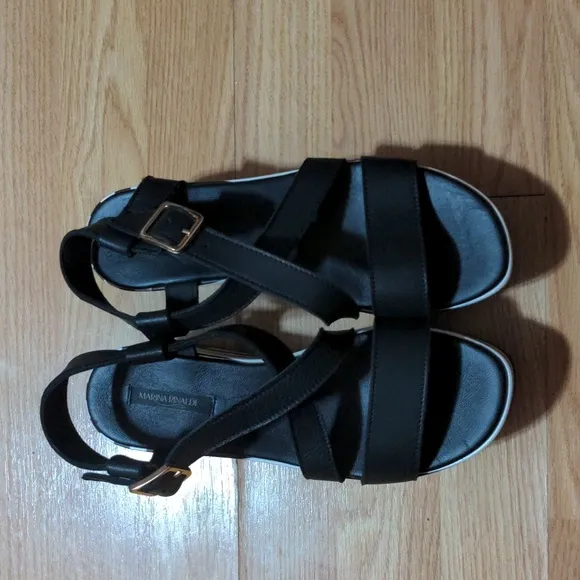 FINAL PRICE Marina Rinaldi Striped Platform Sandals Leather Black White