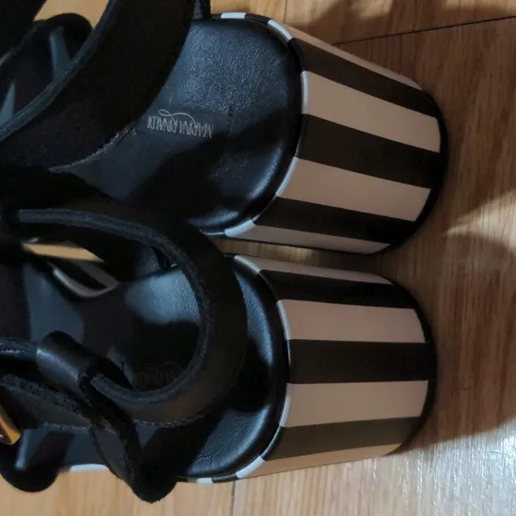FINAL PRICE Marina Rinaldi Striped Platform Sandals Leather Black White
