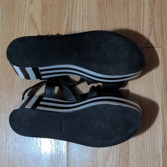 FINAL PRICE Marina Rinaldi Striped Platform Sandals Leather Black White