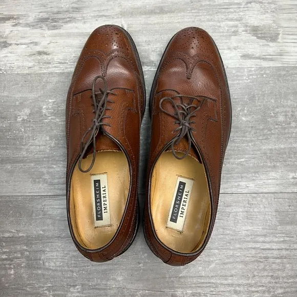 Florsheim Imperial Brown Pebble Grain Longwing Wingtips 10.5 E