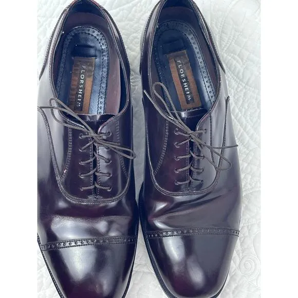 Florsheim Mens 10.5 Brown Lexington Cap Toe Oxford Leather Dress Business Shoes