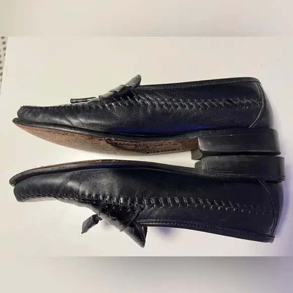 FLORSHEIM Mens Pisa Moc Toe Tassel Loafer Leather Croc Dress Shoes Black 9.5 D