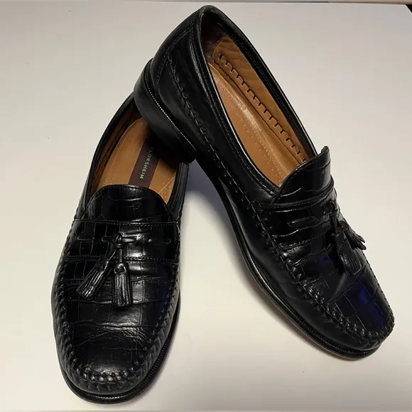 FLORSHEIM Mens Pisa Moc Toe Tassel Loafer Leather Croc Dress Shoes Black 9.5 D