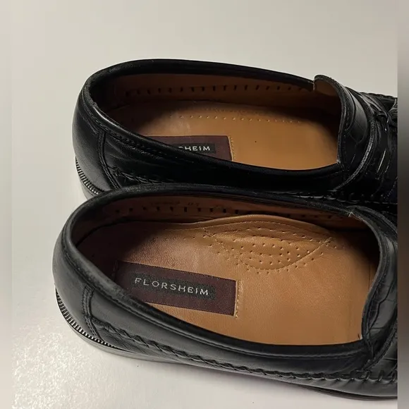 FLORSHEIM Mens Pisa Moc Toe Tassel Loafer Leather Croc Dress Shoes Black 9.5 D