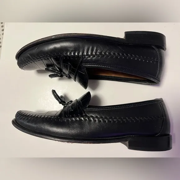 FLORSHEIM Mens Pisa Moc Toe Tassel Loafer Leather Croc Dress Shoes Black 9.5 D