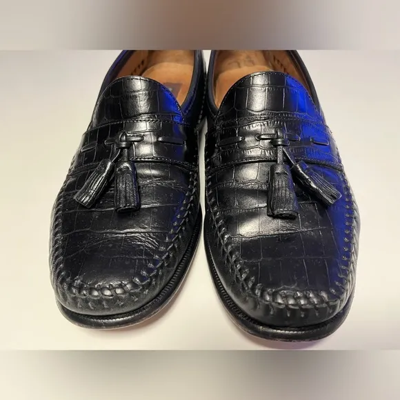 FLORSHEIM Mens Pisa Moc Toe Tassel Loafer Leather Croc Dress Shoes Black 9.5 D