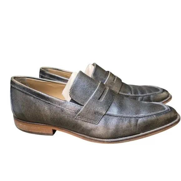 Florsheim Sabato Mens Metallic Leather Textured Penny Loafers Dress Shoe Size 10