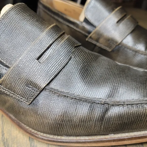 Florsheim Sabato Mens Metallic Leather Textured Penny Loafers Dress Shoe Size 10