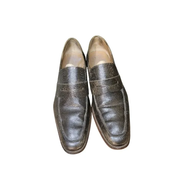 Florsheim Sabato Mens Metallic Leather Textured Penny Loafers Dress Shoe Size 10