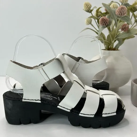 Fly London Fisherman Sandals Platform Buckle White/Black Women's EU 37/6.5