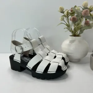 Fly London Fisherman Sandals Platform Buckle White/Black Women's EU 37/6.5