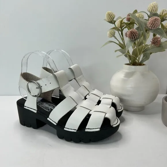 Fly London Fisherman Sandals Platform Buckle White/Black Women's EU 37/6.5