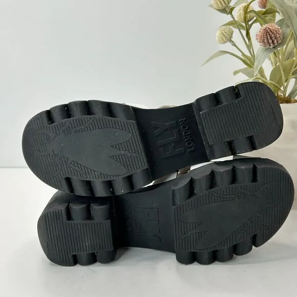 Fly London Fisherman Sandals Platform Buckle White/Black Women's EU 37/6.5