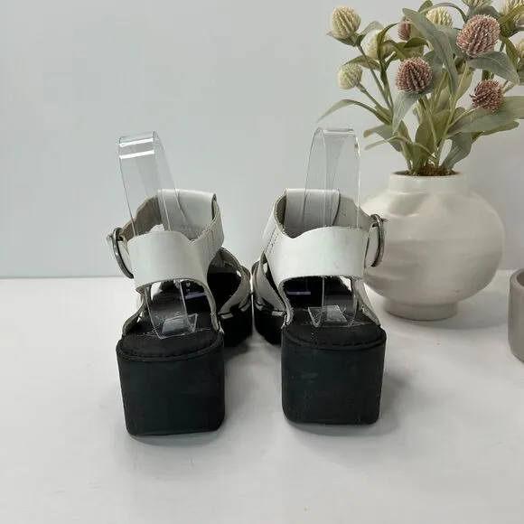 Fly London Fisherman Sandals Platform Buckle White/Black Women's EU 37/6.5