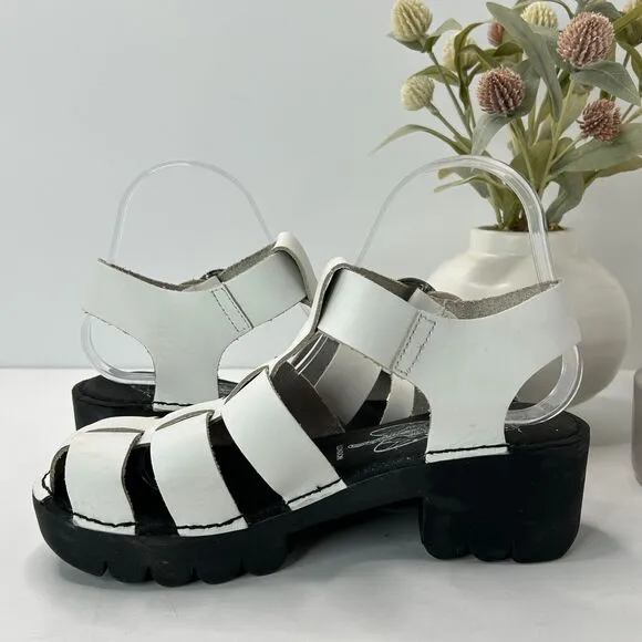 Fly London Fisherman Sandals Platform Buckle White/Black Women's EU 37/6.5