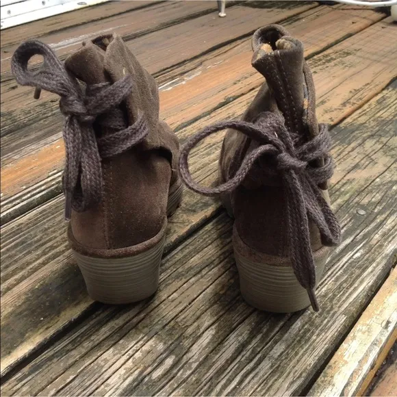 Fly London Green Brown Suede Ankle Lace Boots Booties 7.5 8 EUR 38 Shoes