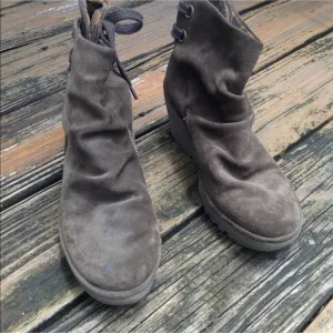 Fly London Green Brown Suede Ankle Lace Boots Booties 7.5 8 EUR 38 Shoes