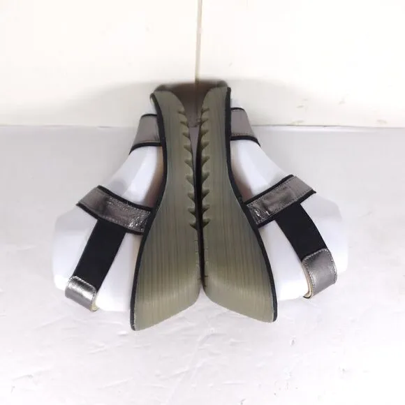 FLY LONDON Women’s Yaco US8,5 EU39 Graphite Idra Leather Platform Wedge Sandals