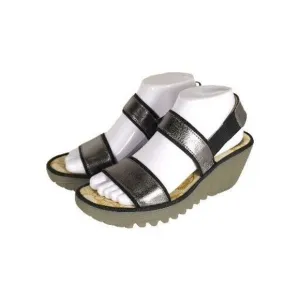 FLY LONDON Women’s Yaco US8,5 EU39 Graphite Idra Leather Platform Wedge Sandals