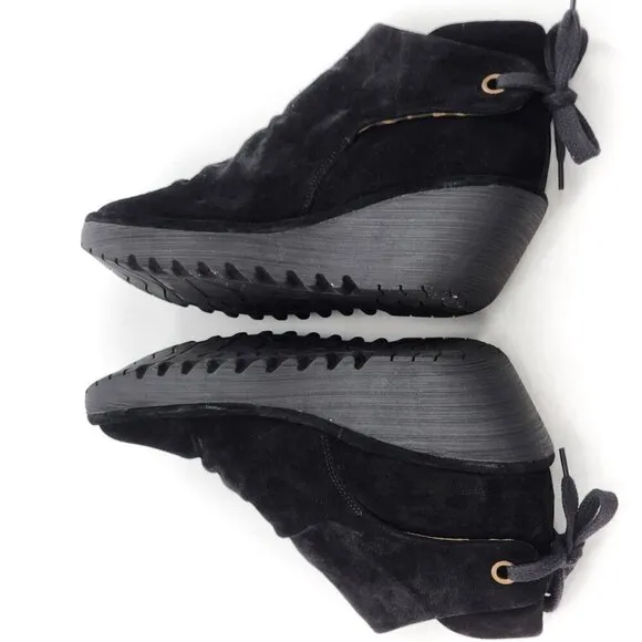 FLY LONDON Yebi Boots Ankle Bootie Suede Platform Wedge Heel