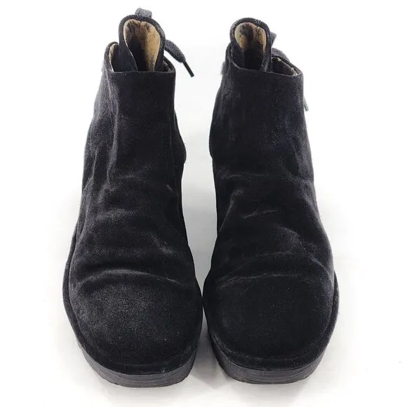 FLY LONDON Yebi Boots Ankle Bootie Suede Platform Wedge Heel