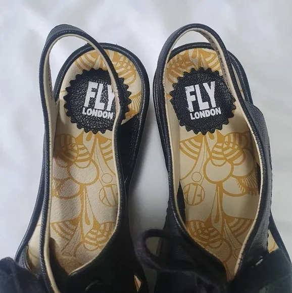 Fly London Ylfa Wedge Sandals Black Platform