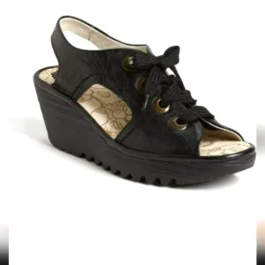 Fly London Ylfa Wedge Sandals Black Platform