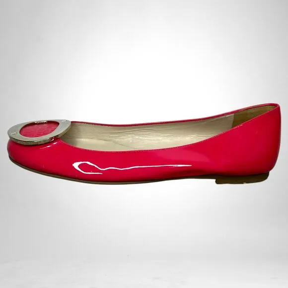 Frances Valentine Hot Pink Patent Leather Ballet Flats 7.5 Silver Buckle Detail