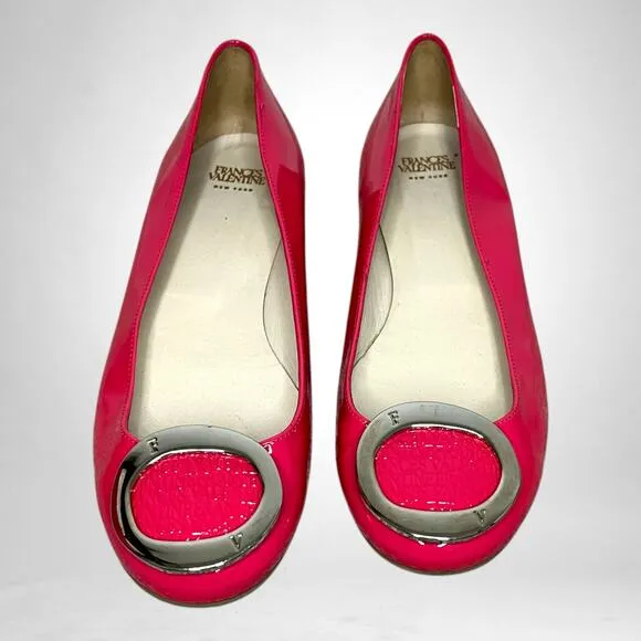 Frances Valentine Hot Pink Patent Leather Ballet Flats 7.5 Silver Buckle Detail