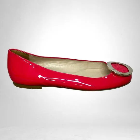 Frances Valentine Hot Pink Patent Leather Ballet Flats 7.5 Silver Buckle Detail