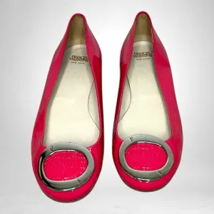 Frances Valentine Hot Pink Patent Leather Ballet Flats 7.5 Silver Buckle Detail