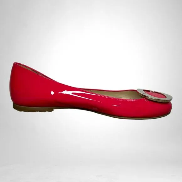 Frances Valentine Hot Pink Patent Leather Ballet Flats 7.5 Silver Buckle Detail