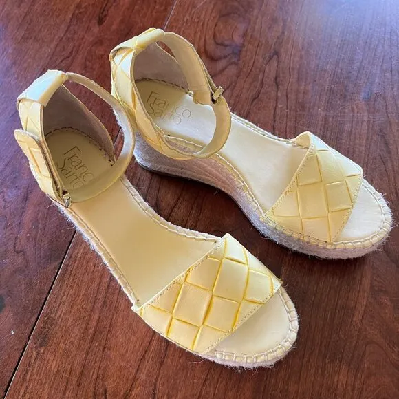 Franco Sarto Butter Yellow Basket Weave Woven Espadrille Wedge Sandals Size 8