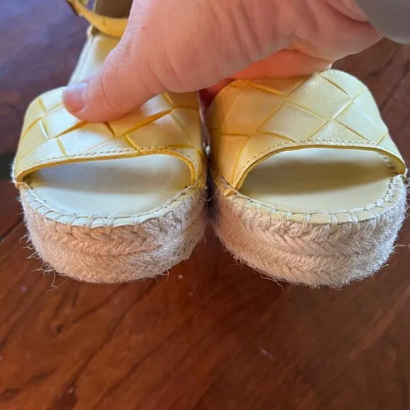 Franco Sarto Butter Yellow Basket Weave Woven Espadrille Wedge Sandals Size 8