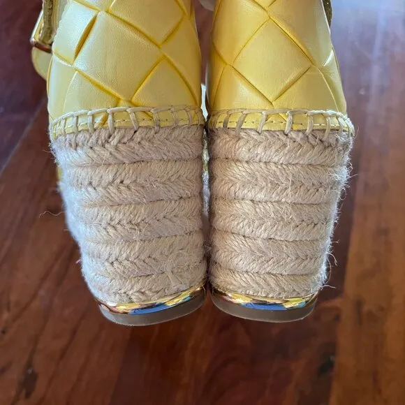 Franco Sarto Butter Yellow Basket Weave Woven Espadrille Wedge Sandals Size 8