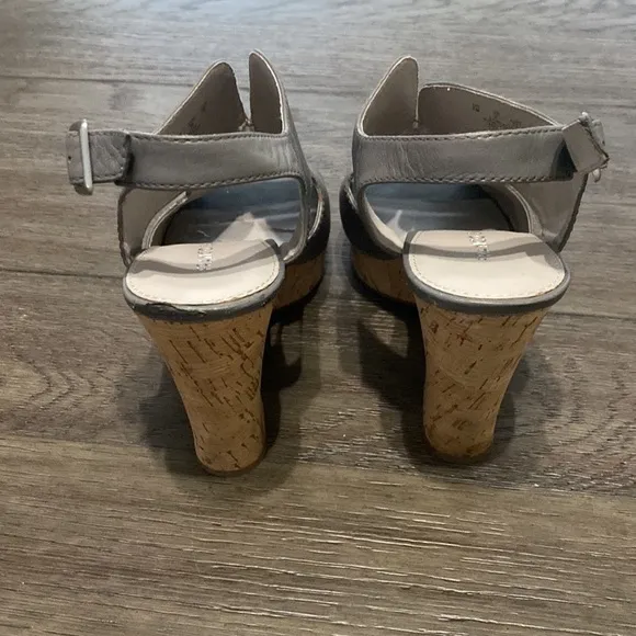 Franco Sarto Grey Leather Peep toe Cork heel shoes | size 8