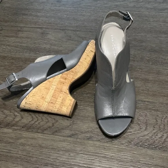 Franco Sarto Grey Leather Peep toe Cork heel shoes | size 8