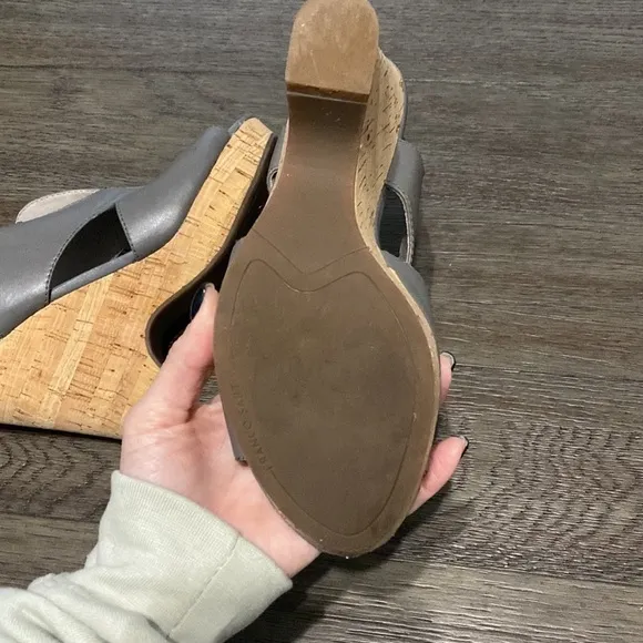 Franco Sarto Grey Leather Peep toe Cork heel shoes | size 8