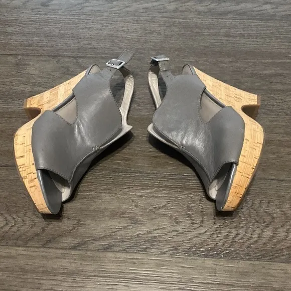 Franco Sarto Grey Leather Peep toe Cork heel shoes | size 8