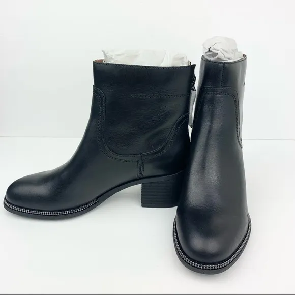 Franco Sarto Leather Booties Chelsea Studded Moto Ankle Stacked Block Heel