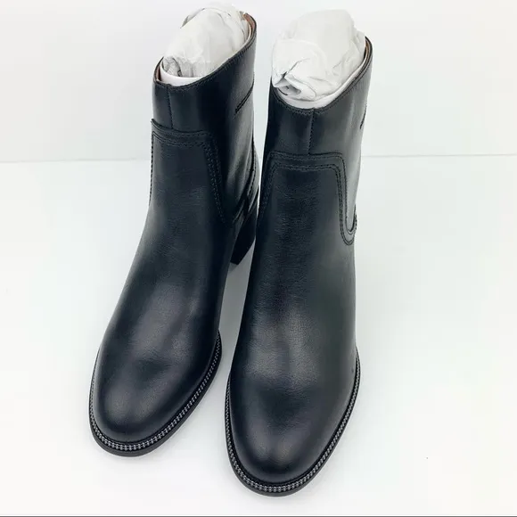 Franco Sarto Leather Booties Chelsea Studded Moto Ankle Stacked Block Heel