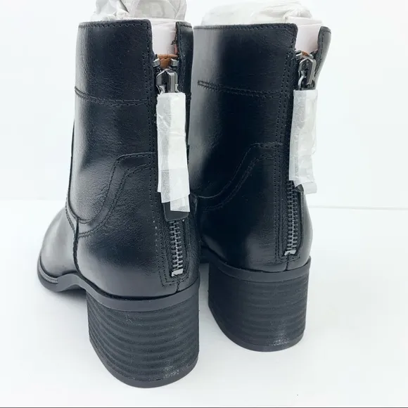 Franco Sarto Leather Booties Chelsea Studded Moto Ankle Stacked Block Heel