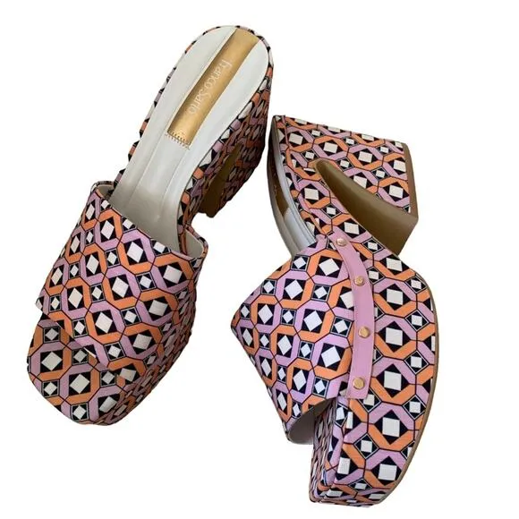 Franco Sarto Pink Damara Retro Print Platform Slide Size 9 NWOT