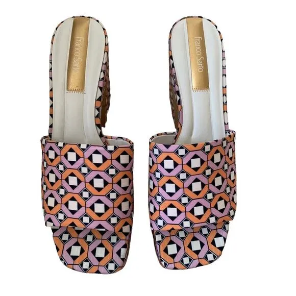 Franco Sarto Pink Damara Retro Print Platform Slide Size 9 NWOT