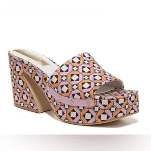 Franco Sarto Pink Damara Retro Print Platform Slide Size 9 NWOT