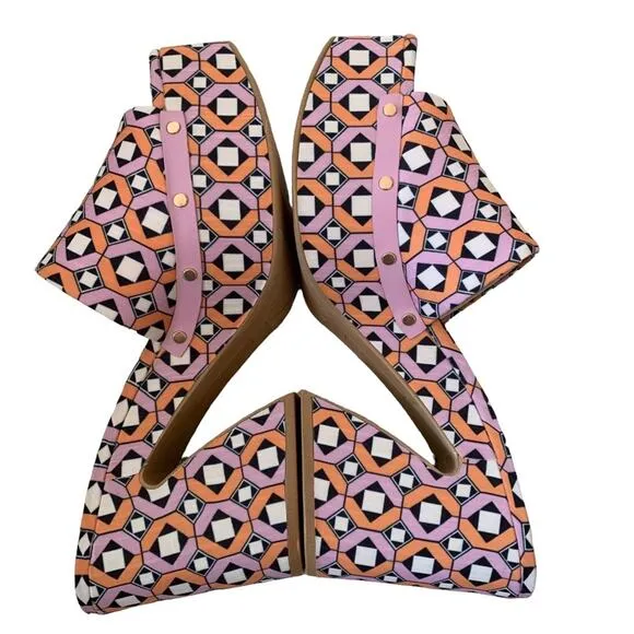 Franco Sarto Pink Damara Retro Print Platform Slide Size 9 NWOT